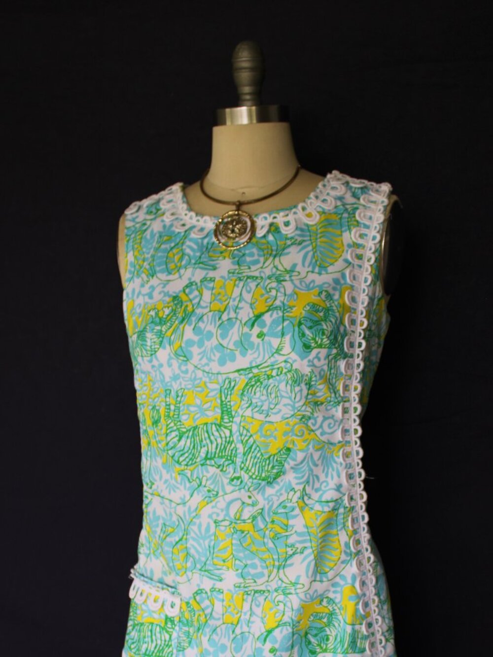 The Lilly Pulitzer vintage jungle Animal mod 60s dress Jackie O crochet lace M - Picture 5 of 10